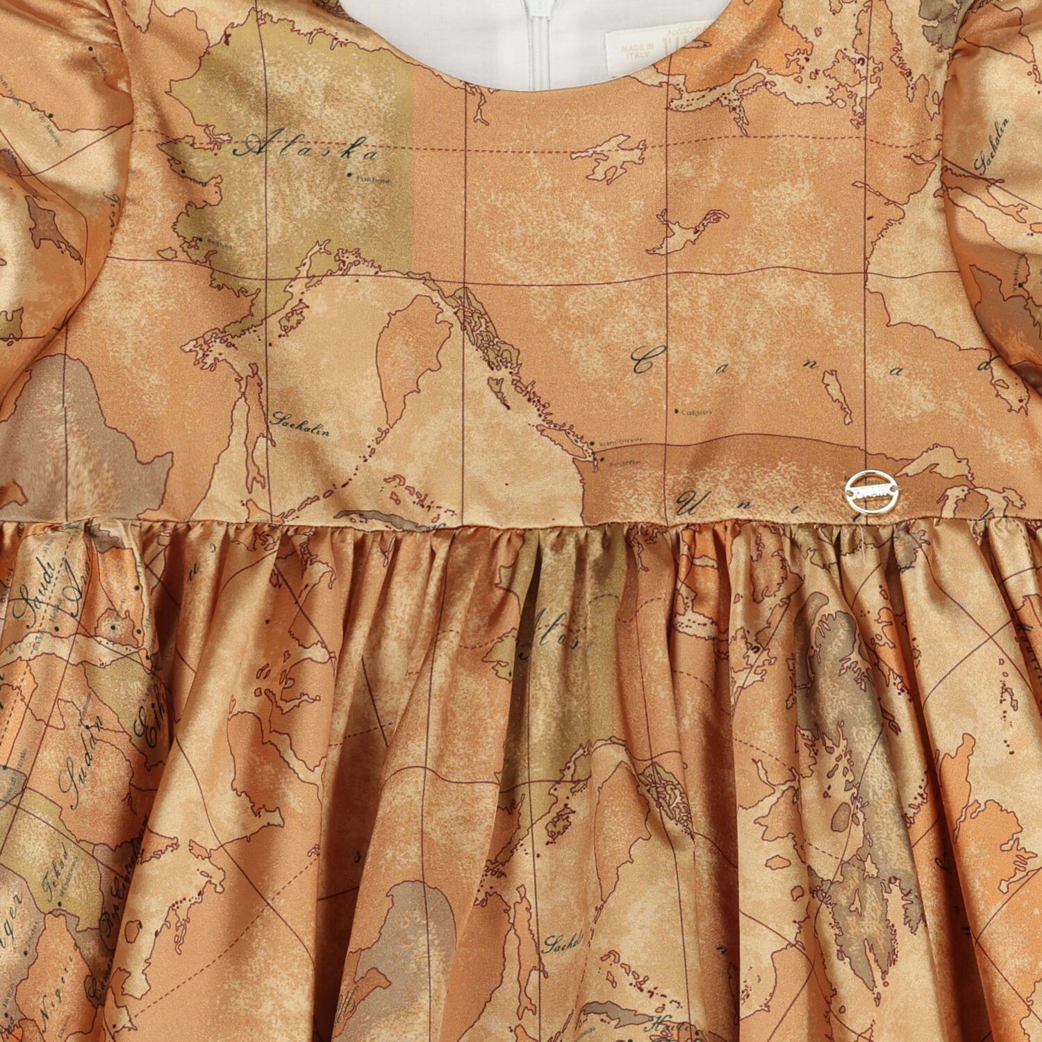 Girls Beige Logo Geo Map Dress , 1, hi-res