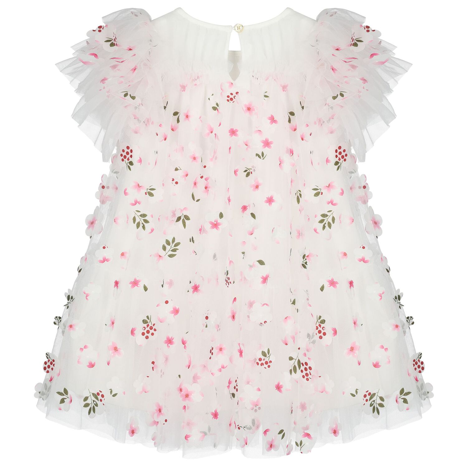 Girls White & Pink Tulle Flowers Dress, 4, hi-res