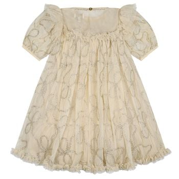 Girls Beige 3D Chain Tulle Isabella Dress