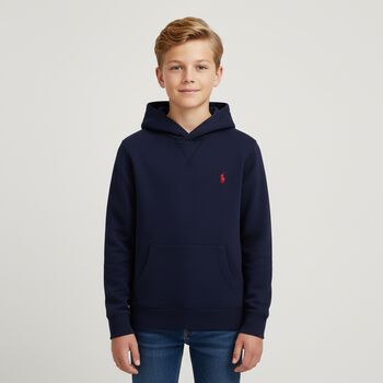 Boys Navy Blue Logo Hooded Top