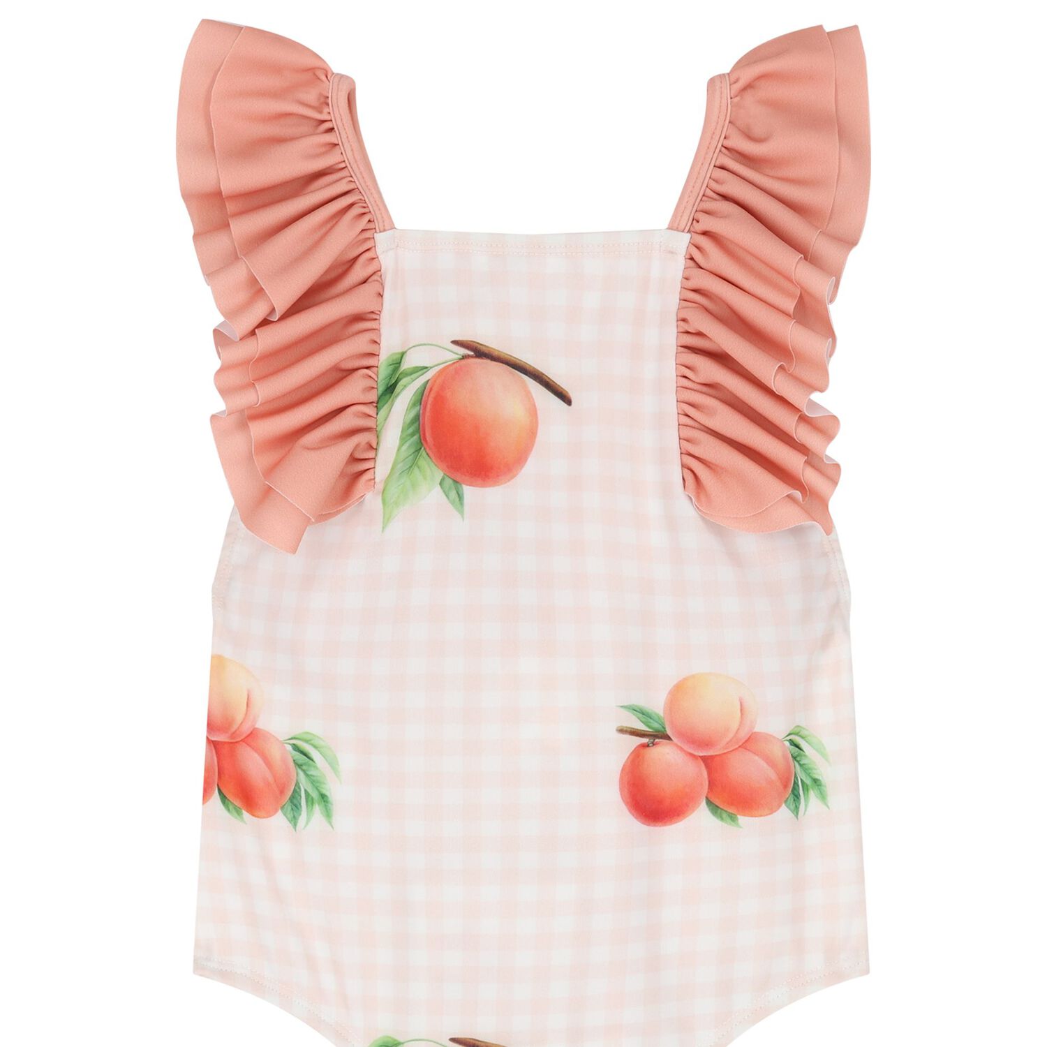 Girls Coral & White Peaches Swimsuit, 2, hi-res image number null