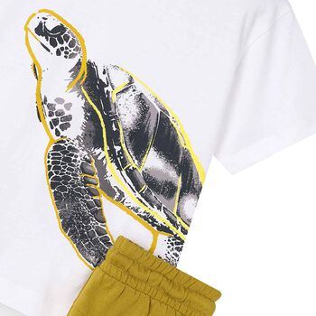 Boys White & Yellow Turtle Shorts Set