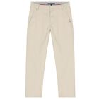 Boys Beige Logo Trousers, 1, hi-res