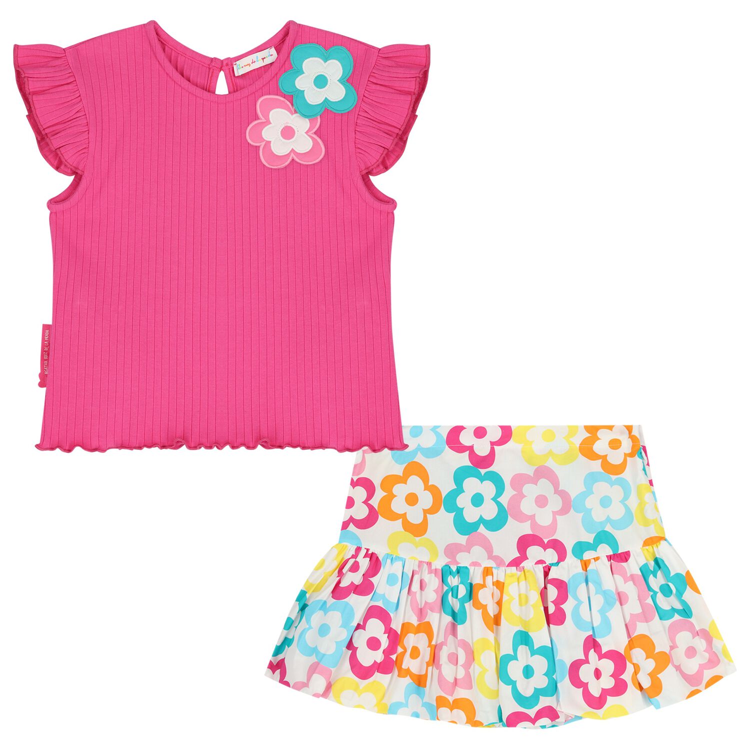 Girls Pink Flower Skirt Set, 1, hi-res