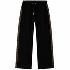 Girls Black Logo Trousers, 1, hi-res