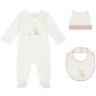Girls Ivory & Pink Babygrow, Hat & Bib Set, 1, hi-res