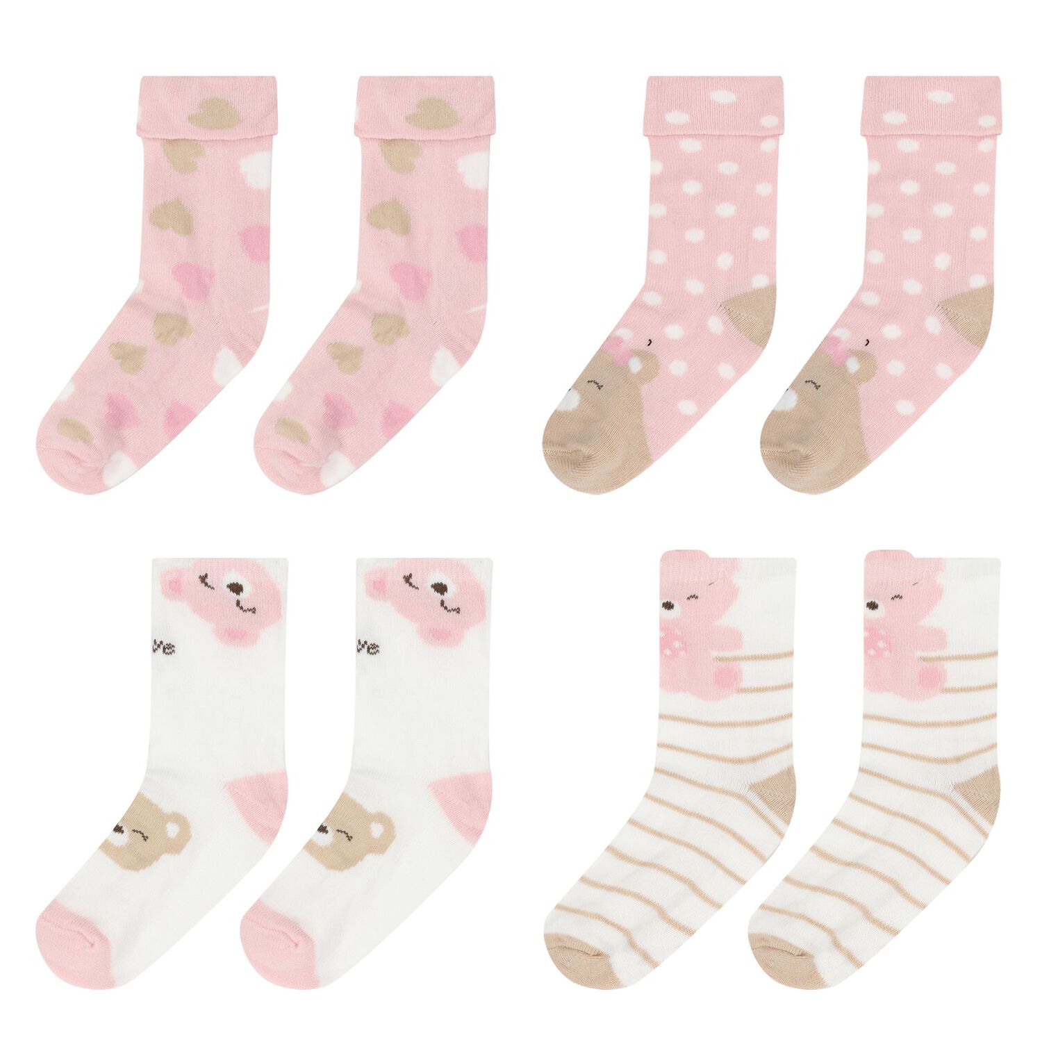 Baby Girls Pink & White Socks (4 Pack), 2, hi-res image number null