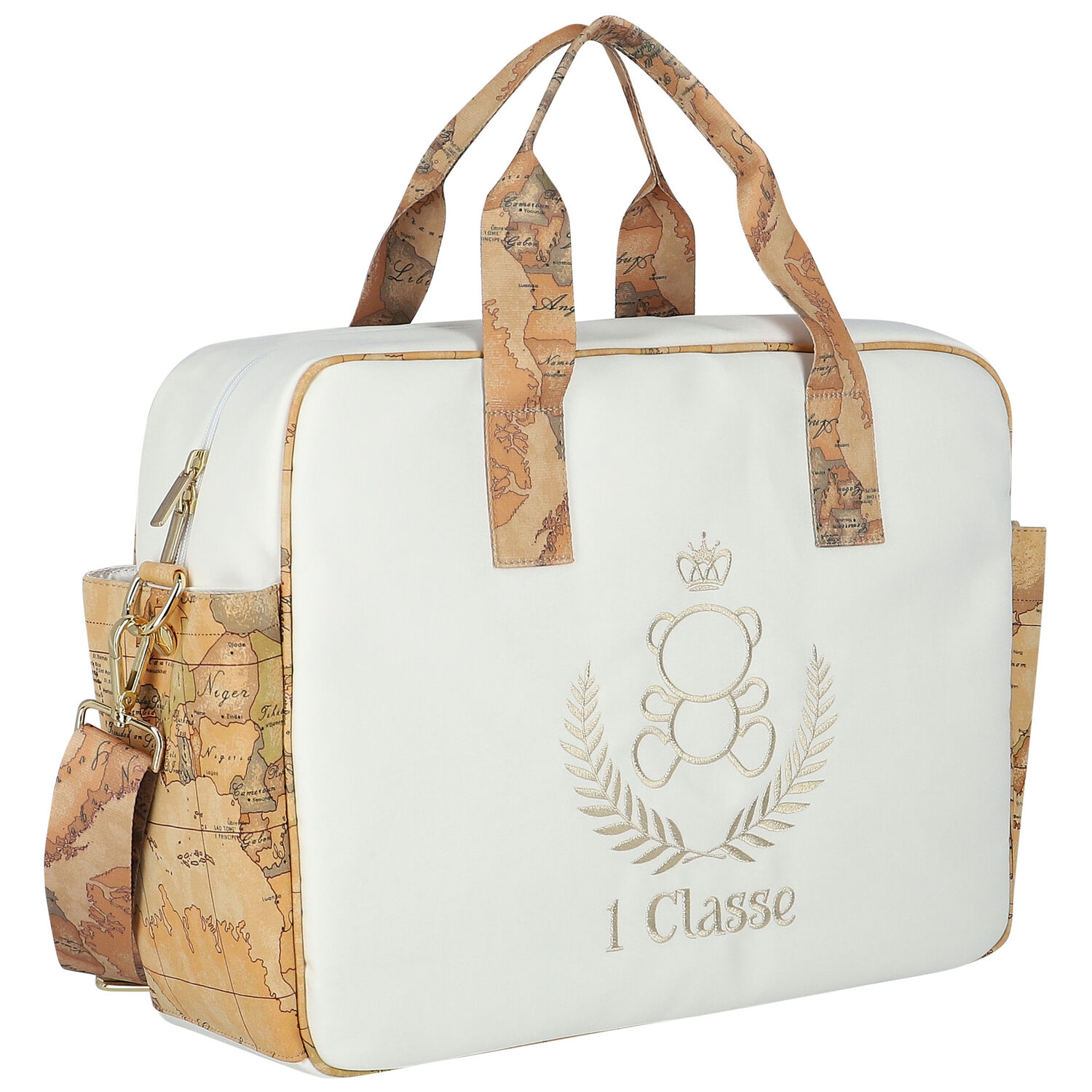 Ivory & Beige Geo Map Bear Baby Changing Bag, 1, hi-res