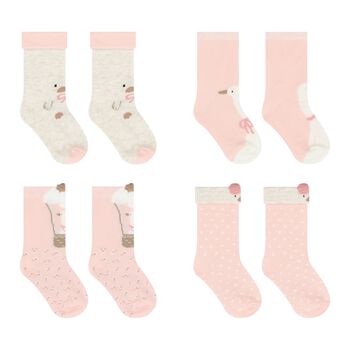 Baby Girls Pink & Ivory Socks ( 4-Pack )