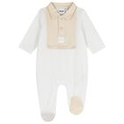 Baby Boys White & Beige Logo Babygrow, 2, hi-res