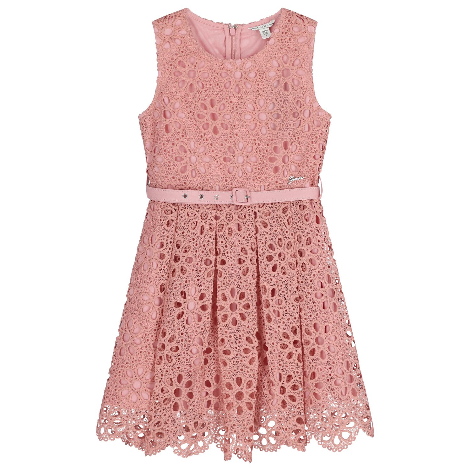 Girls Pink Floral Lace Dress, 1, hi-res