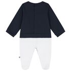 Baby Boys White & Navy Blue Logo Babygrow, 2, hi-res