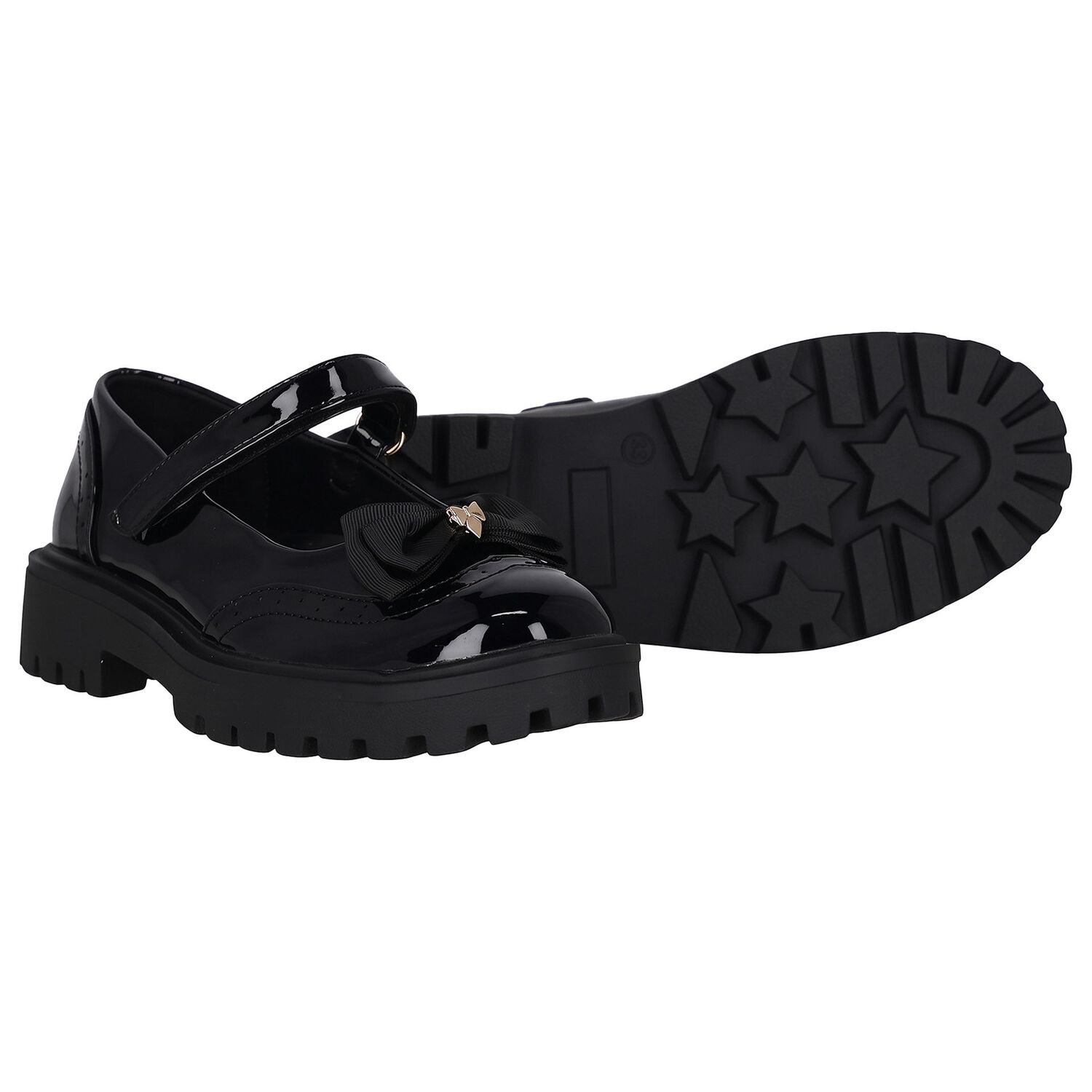 Girls Black Bow Leather Shoes, 1, hi-res