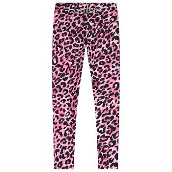 Girls Pink Leopard Logo Leggings
