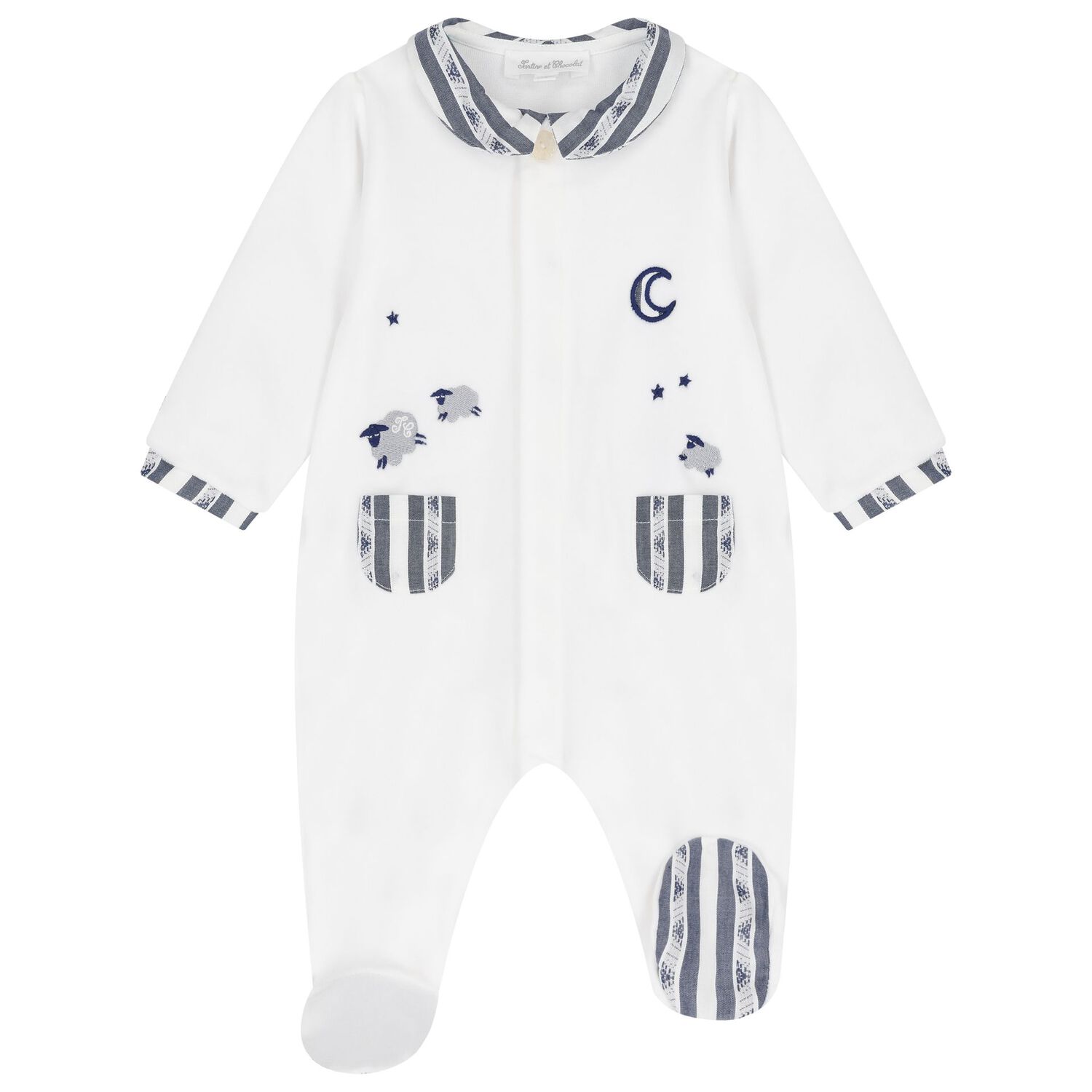 Baby Boys White Velour Sheep Babygrow, 1, hi-res