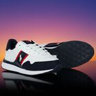Boys White & Navy Blue Logo Trainers, 1, hi-res