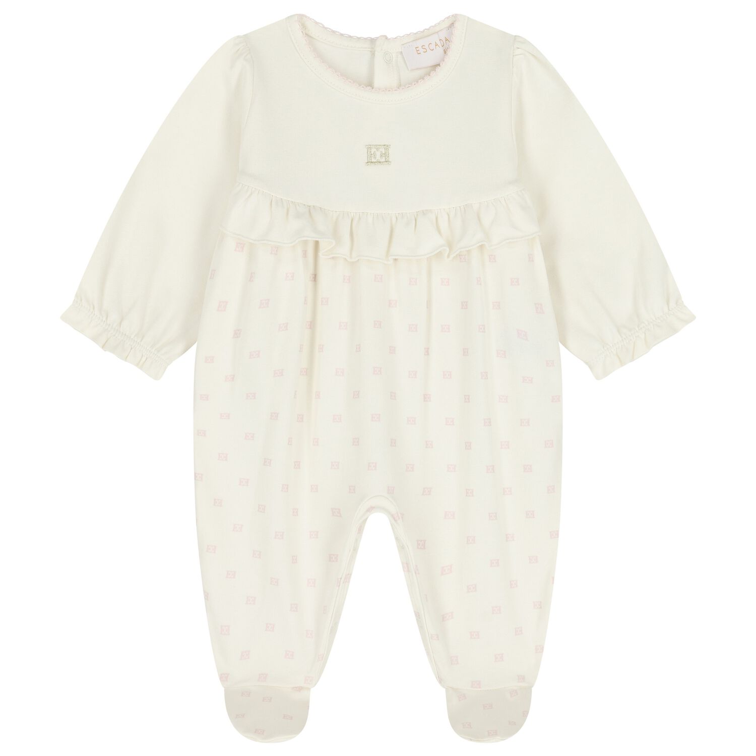 Baby Girls Ivory Logo Ruffled Babygrow, 1, hi-res