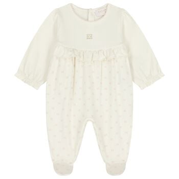 Baby Girls Ivory Logo Ruffled Babygrow