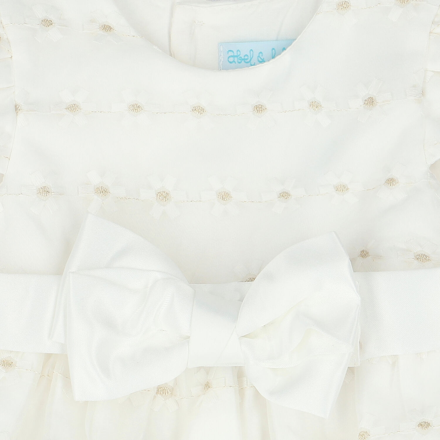 Younger Girls White Bow Organza Dress, 1, hi-res