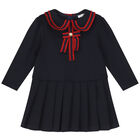 Girls Navy Blue Pleated Dress, 1, hi-res