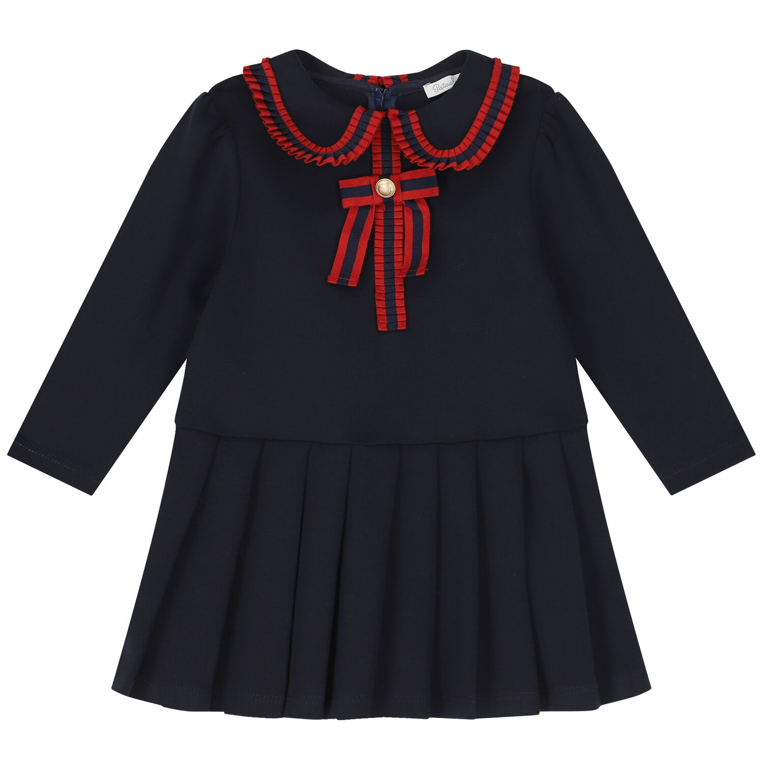 Girls Navy Blue Pleated Dress, 1, hi-res
