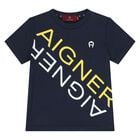 Younger Boys Navy Blue Logo T-Shirt, 1, hi-res