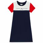 Girls White, Navy & Red Logo Dress, 1, hi-res