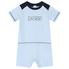 Baby Boys Blue Logo Romper, 1, hi-res