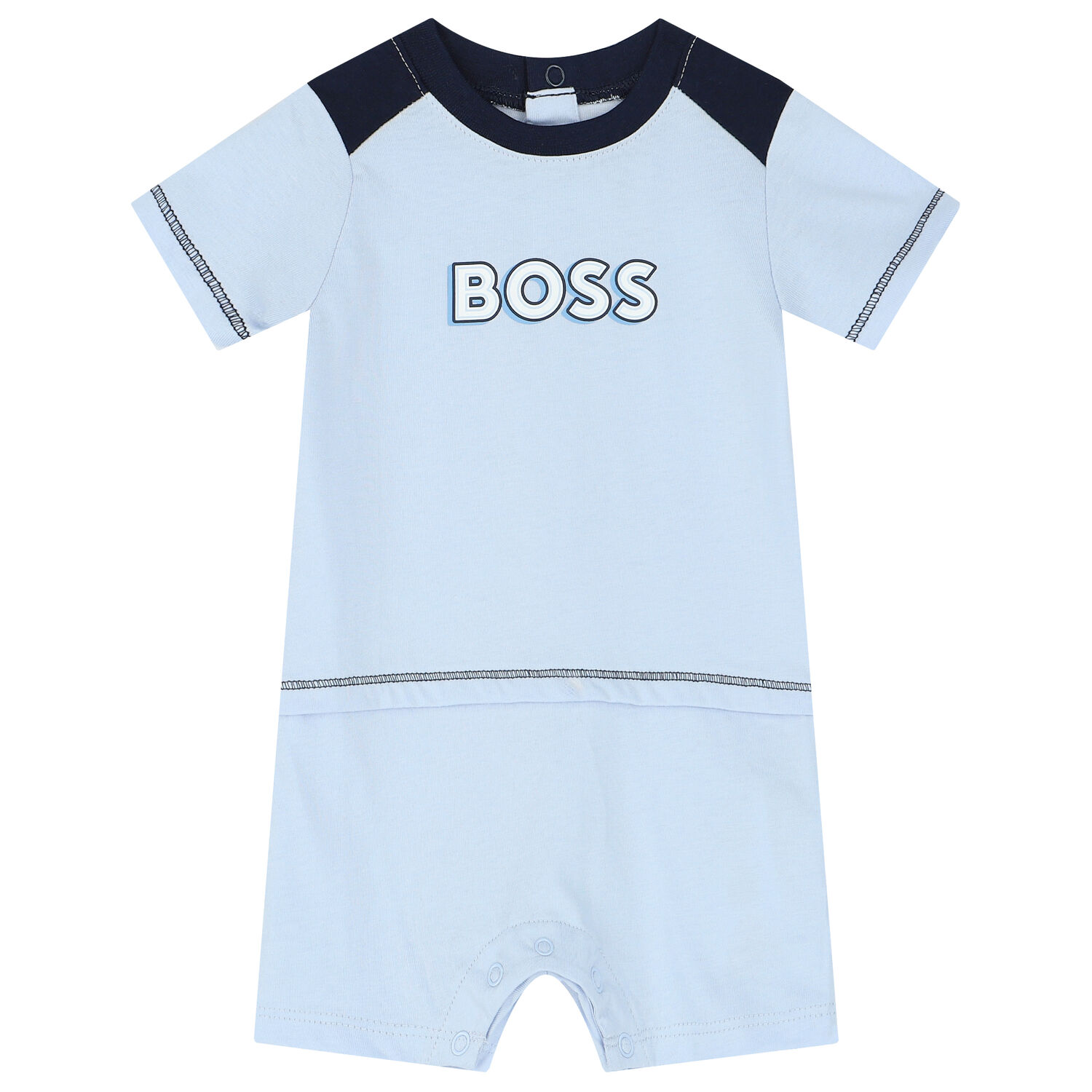 Baby Boys Blue Logo Romper, 1, hi-res