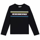 Boys Black Logo Long Sleeve Top, 1, hi-res