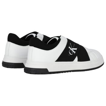 Boys White & Black Logo Trainers