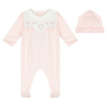 Baby Girls Pink Cotton Babygrow & Hat Set