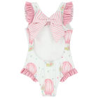 Girls White & Pink Balloons Swimsuit, 2, hi-res
