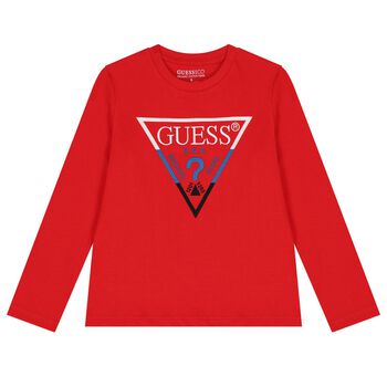 Guess Boys Red Logo Long Sleeve Top, 1 Boys Red Logo Long Sleeve Top
