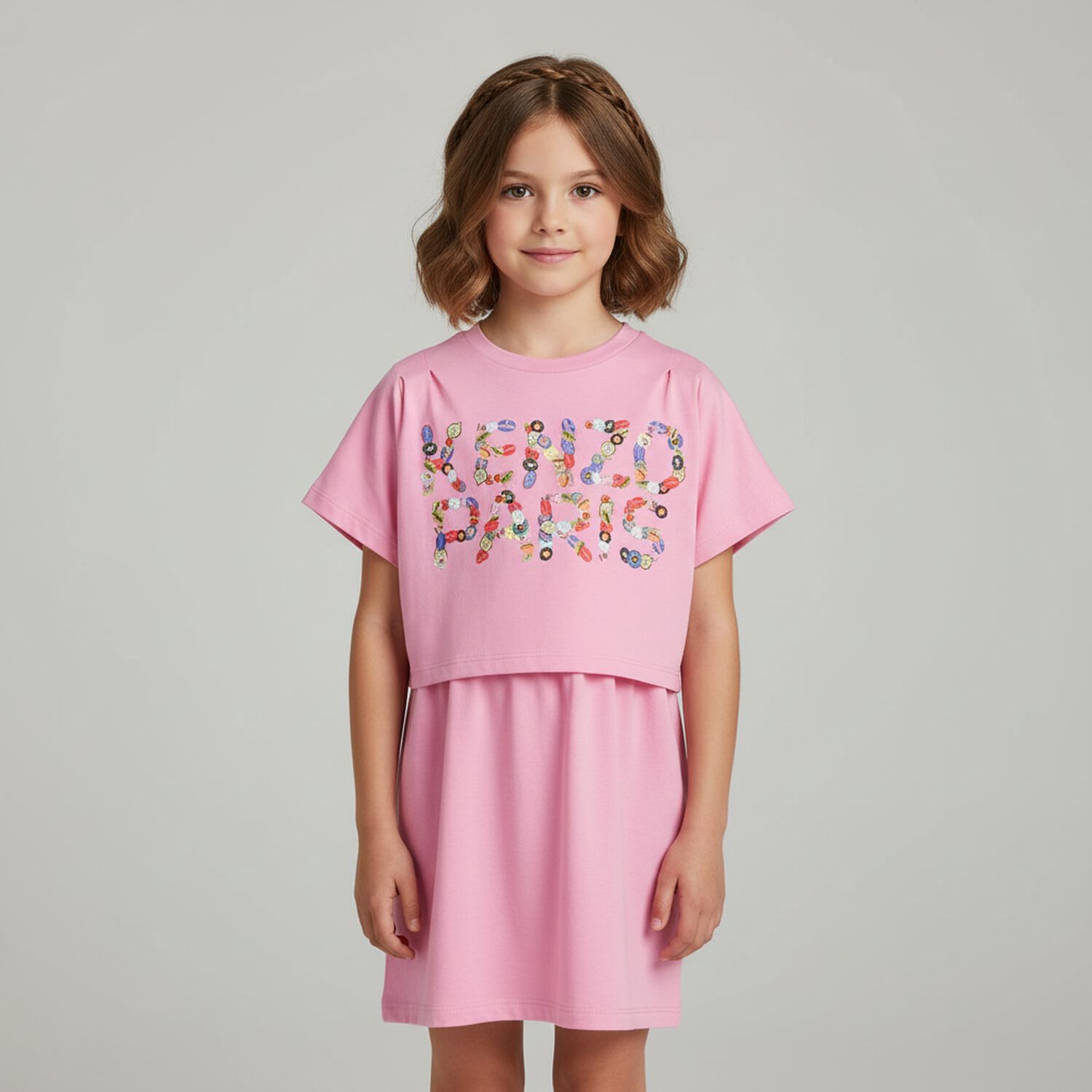 Girls Pink Logo Dress, 1, hi-res