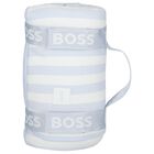 Baby Boys White & Blue Striped Logo Blanket , 3, hi-res