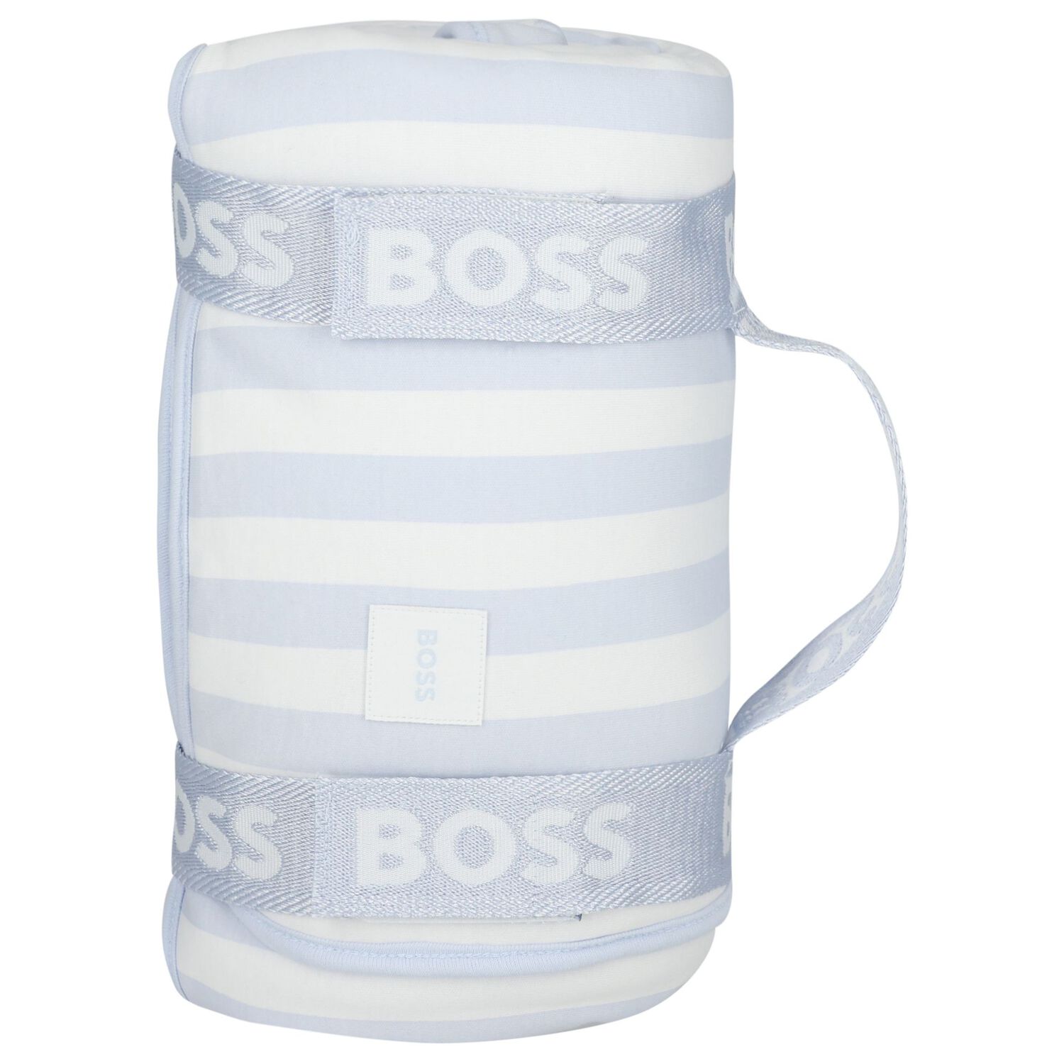 Baby Boys White & Blue Striped Logo Blanket , 3, hi-res