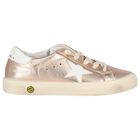 Girls Rose Gold Leather Trainers, 1, hi-res