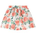 Girls Coral & White Rose Satin Skirt Set, 1, hi-res