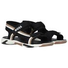 Boys Black Logo Sandals, 1, hi-res