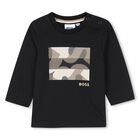 Younger Boys Black Logo Long Sleeve Top, 1, hi-res
