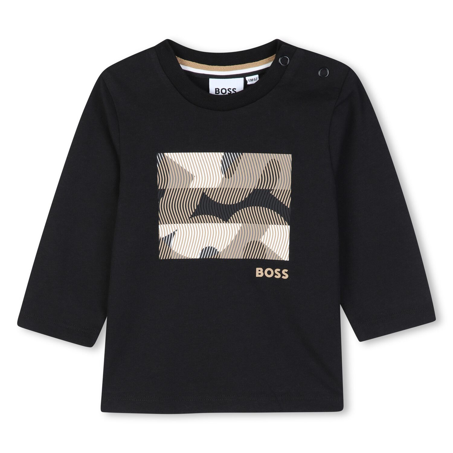 Younger Boys Black Logo Long Sleeve Top, 1, hi-res