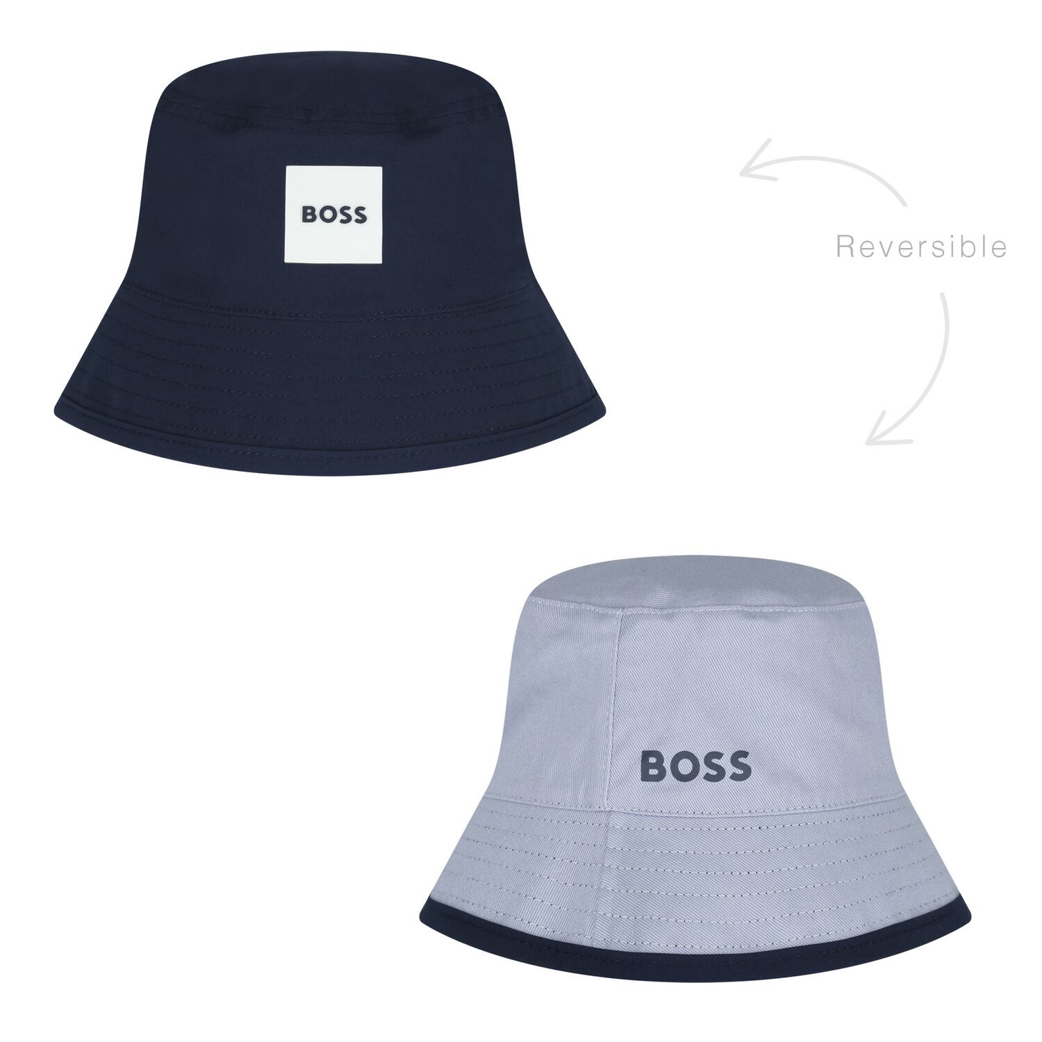 Baby Boys Blue & Navy Blue Logo Reversible Hat, 1, hi-res