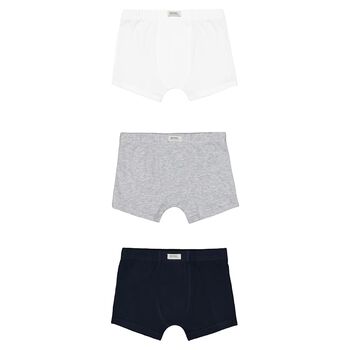 Boys White, Grey & Navy Blue Boxer Shorts ( 3-Pack ) 