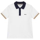 Boys White Logo Polo Shirt, 1, hi-res