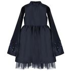 Girls Navy Blue Crystal Cape Sleeve Dress, 1, hi-res