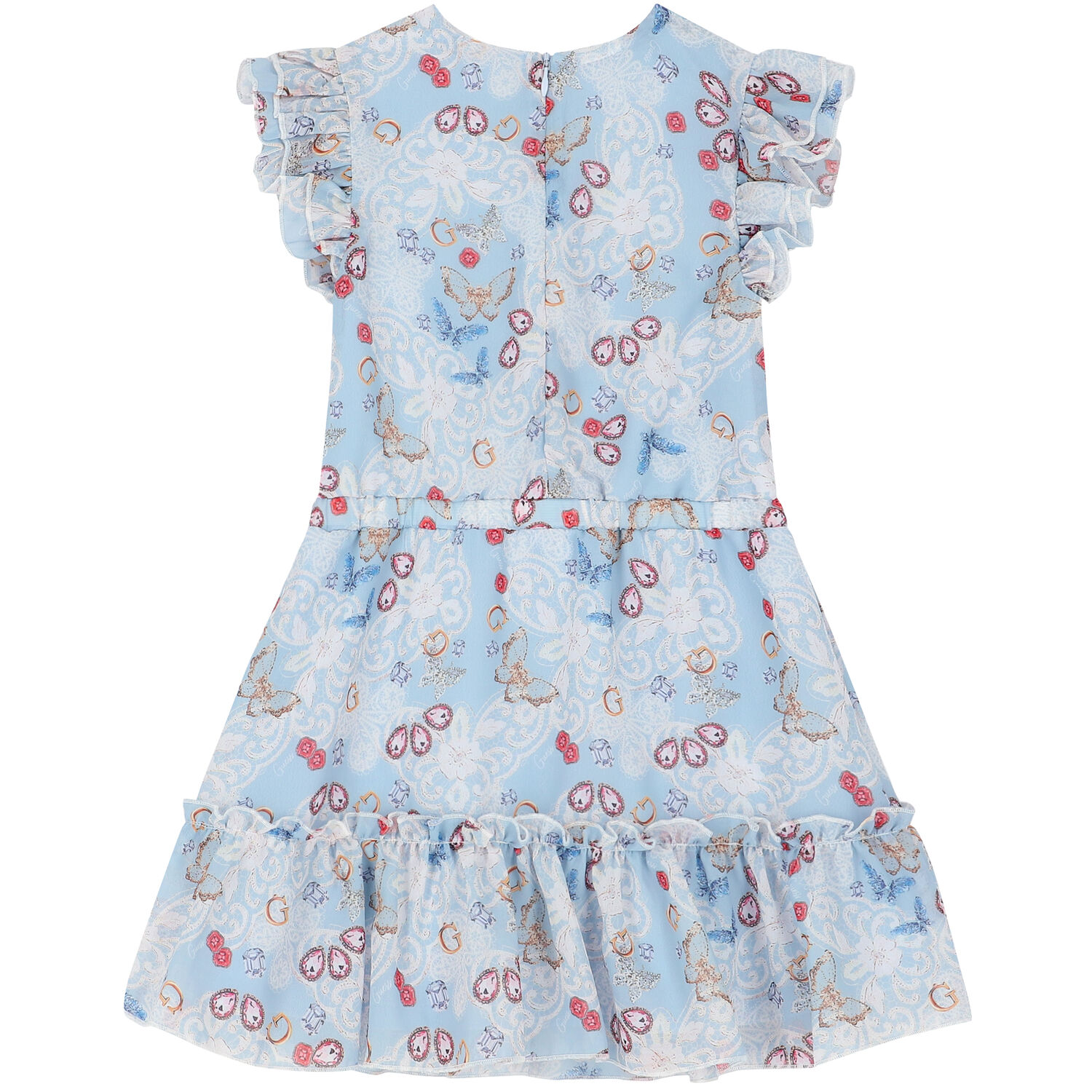 Girls Blue Jewelry Dress, 2, hi-res