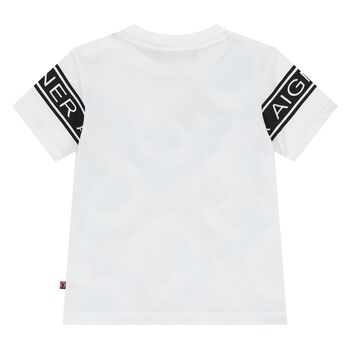 Younger Boys White & Blue Logo T-Shirt