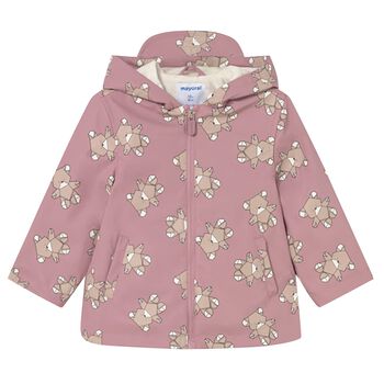 Younger Girls Pink Teddy Bear Rain Coat