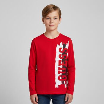 Boys Red Logo Long Sleeve Top
